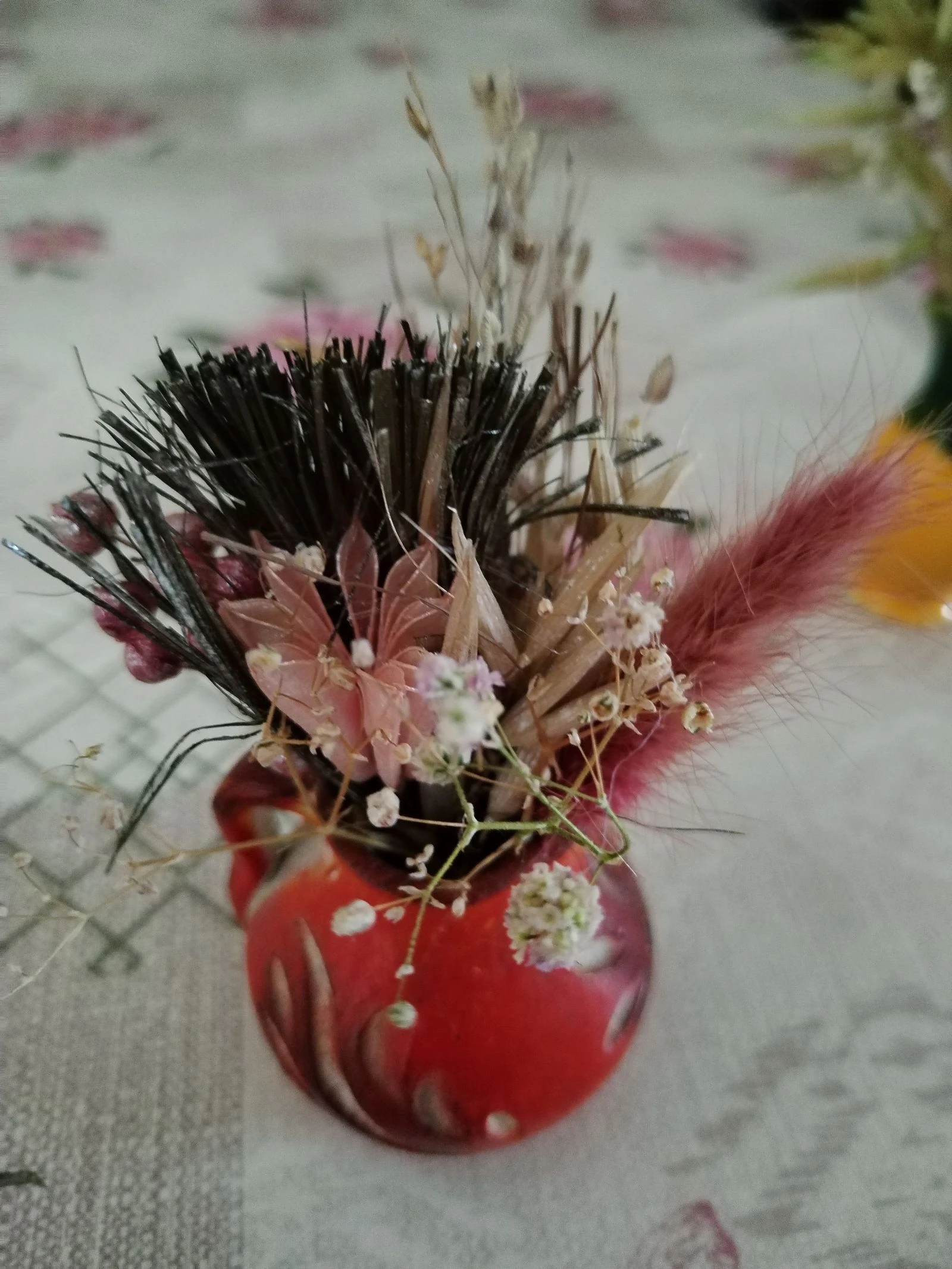 conjunto de 2 bonitos mini jarrones vintage con sus pequeños ramos de flores secas... – photo 3